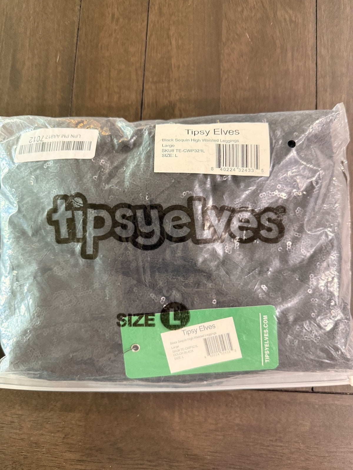 NWT Tipsy Elves Black Sequin High Waisted Leggings Size Large