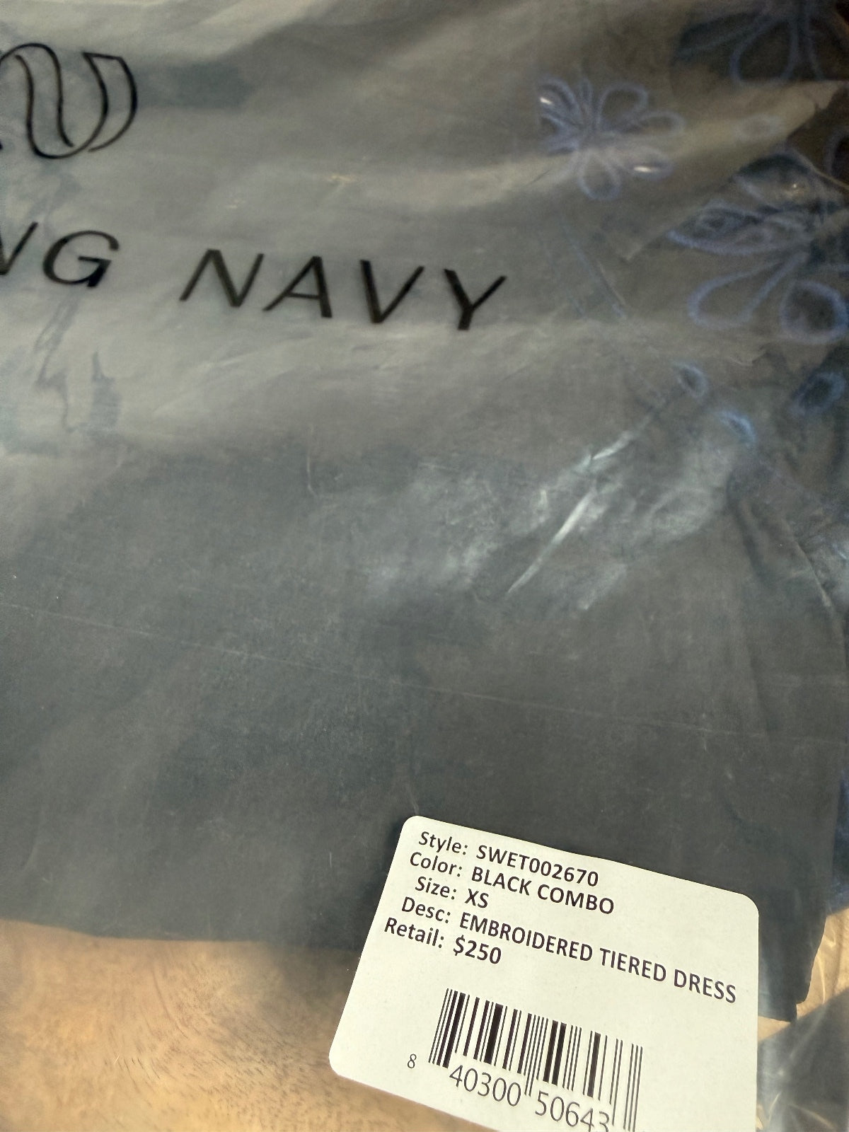 NWT Something Navy Black Combo Floral Eyelet Embroidered Tiered Dress Size XS