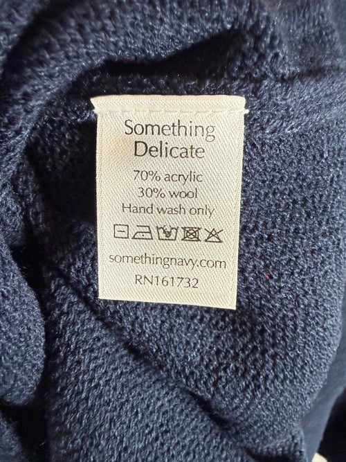 NWT Something Navy Navy Floral Embroidered Crew Neck Sweater Size XXS