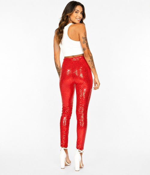 NWT Tipsy Elves Red Sequin High Waisted Leggings Size 1X