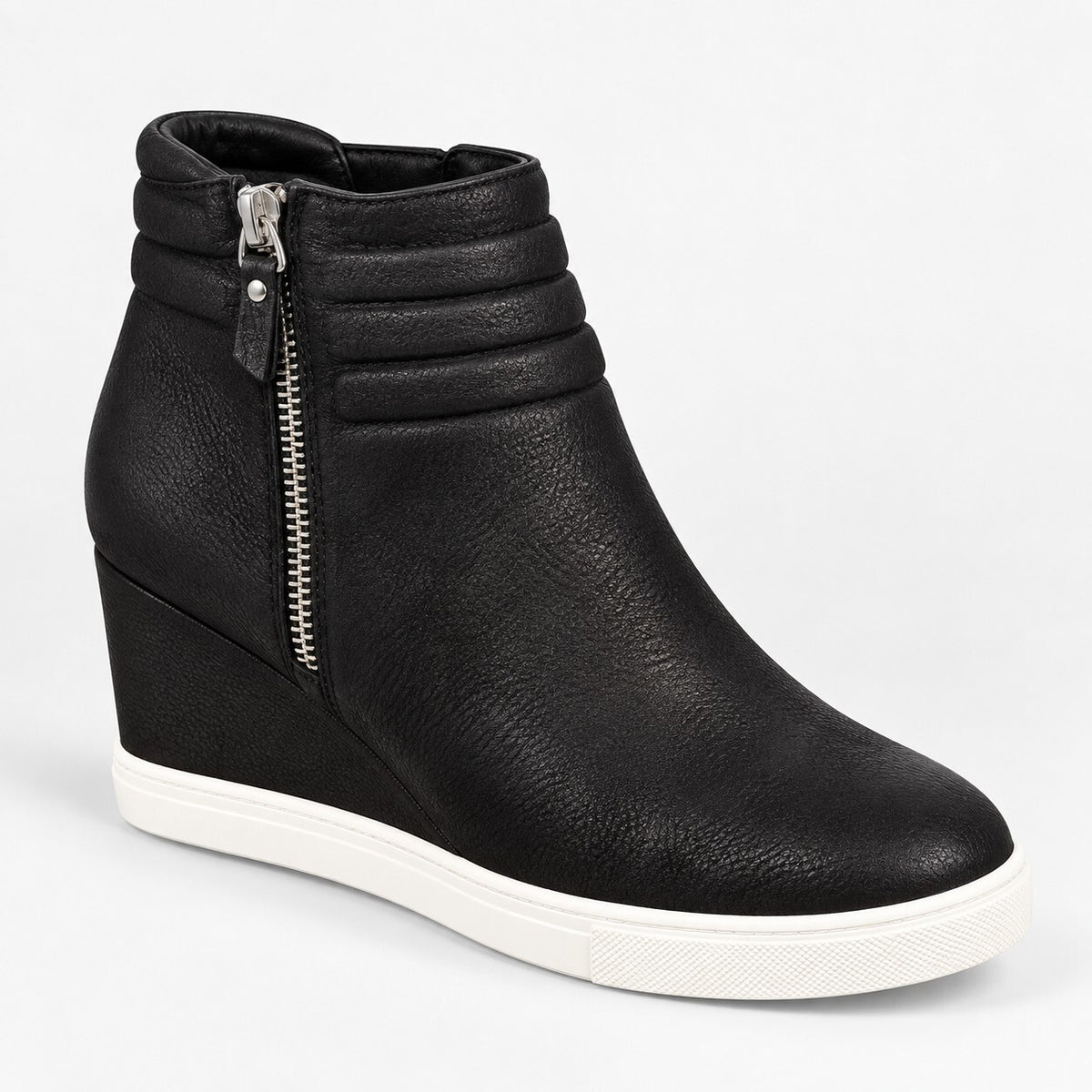 NWB Linea Paolo Frieda Black Oiled Leather Wedge Sneakers Size 7.5