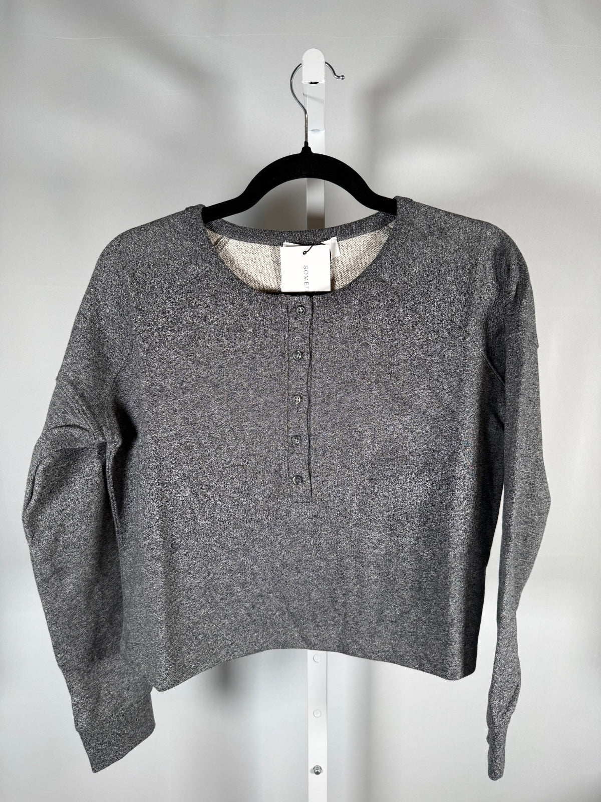NWT Something Navy Heather Gray Henley Long Sleeve Sweatshirt Size XS