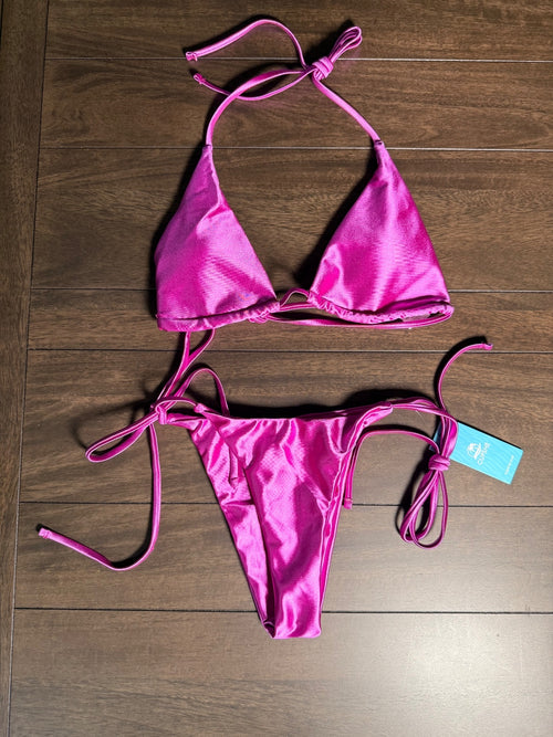 NWT CUPSHE Women’s Pink Triangle Tie Side Bikini Set Size Small