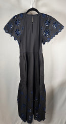 NWT Something Navy Black Combo Floral Eyelet Embroidered Tiered Dress Size XS