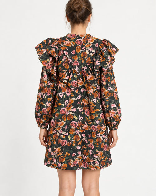 NWT Something Navy Floral Ruffle Button Up Dress Black Combo Size XS