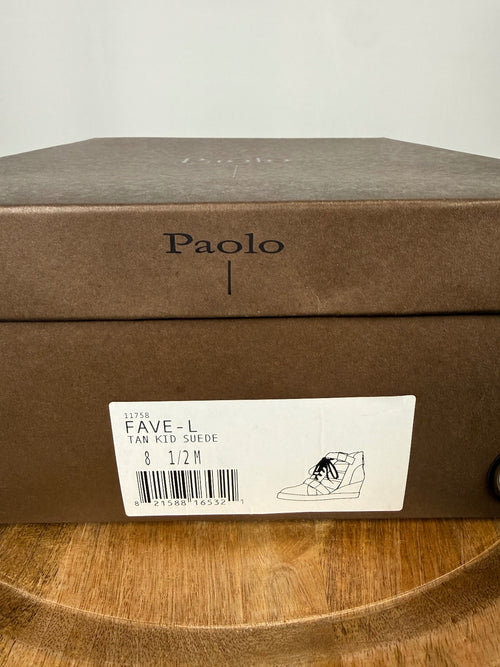 NWB Linea Paolo Fave Tan Kid Suede Cutout Wedge Sneakers Size 8.5