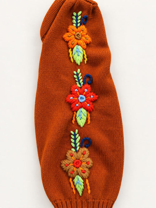 NWT Something Navy Burnt Orange Floral Embroidered Crew Neck Sweater Size Large