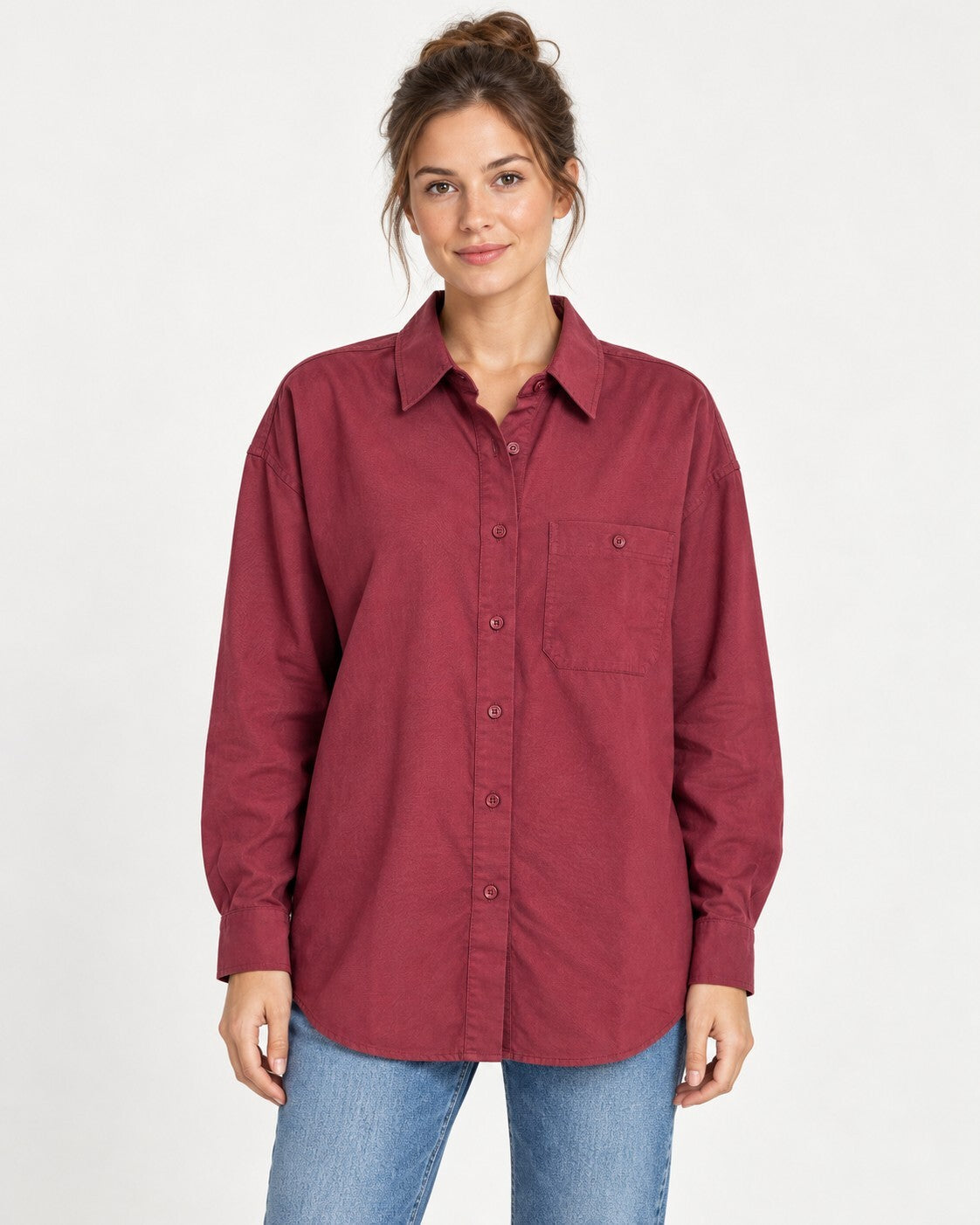 NWT Something Navy Burgundy Classic Button Up Long Sleeve Shirt Size Small