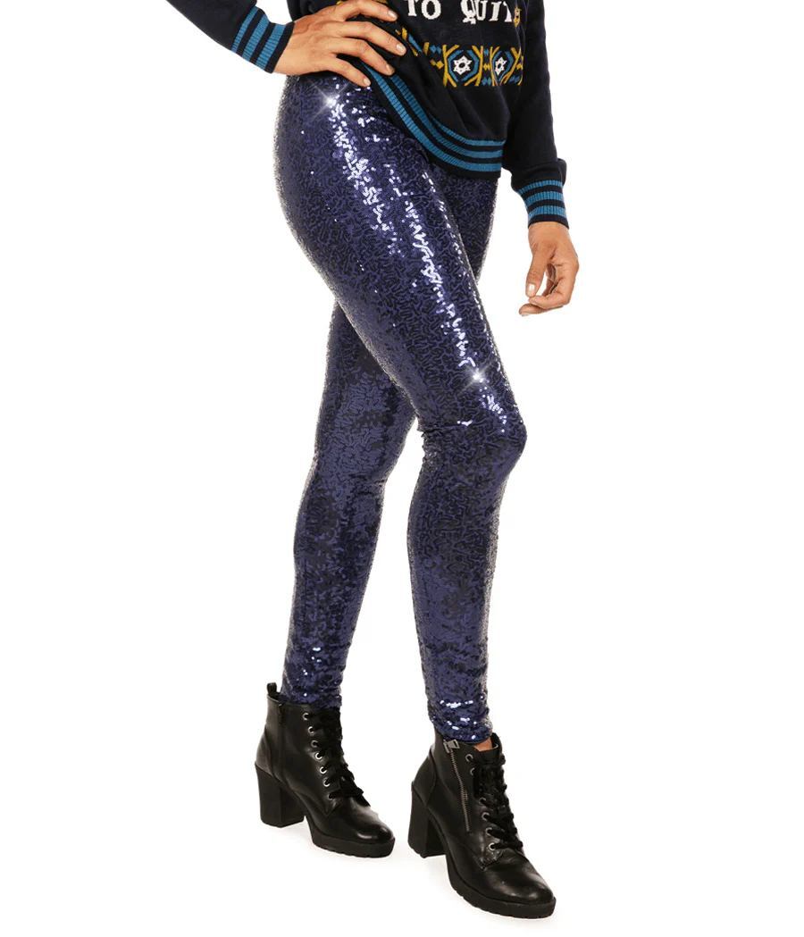 NWT Tipsy Elves Women's Blue Sequin Leggings Size XL