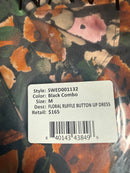NWT Something Navy Floral Ruffle Button Up Dress Black Combo Size Medium