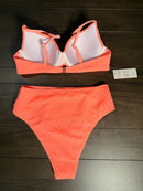 NWT CUPSHE Coral Pink Textured Two Piece Bikini Set Size Small