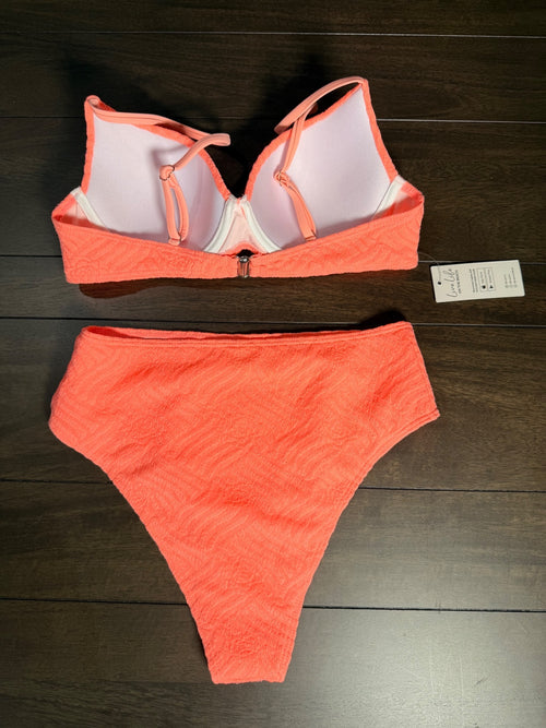 NWT CUPSHE Coral Pink Textured Two Piece Bikini Set Size Small