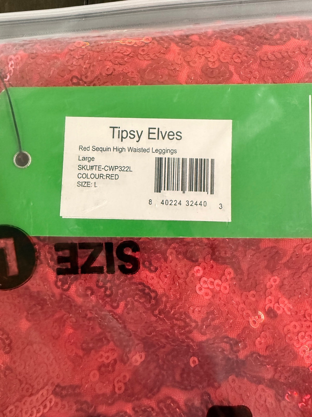 NWT Tipsy Elves Red Sequin High Waisted Leggings Size Large