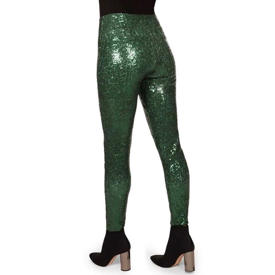 NWT Tipsy Elves Dark Green Sequin High Waisted Leggings Size XS