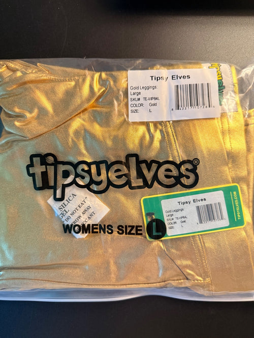 NWT Tipsy Elves Leggings Women's Gold Metallic Size Large