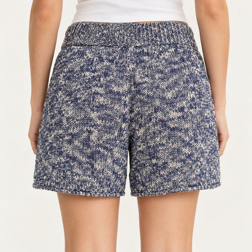 NWT Something Navy Poppy Blue Marled Knit Sweater Shorts Size Small