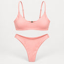 NWT Cupshe Pink Scoop Neck High Cut Cheeky Two Piece Bikini Swimsuit Size M