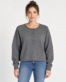 NWT Something Navy Heather Gray Henley Long Sleeve Sweatshirt Size XS