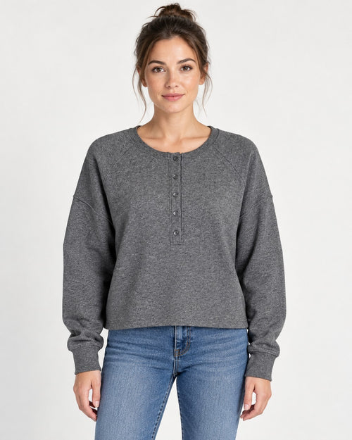 NWT Something Navy Heather Gray Henley Long Sleeve Sweatshirt Size XS