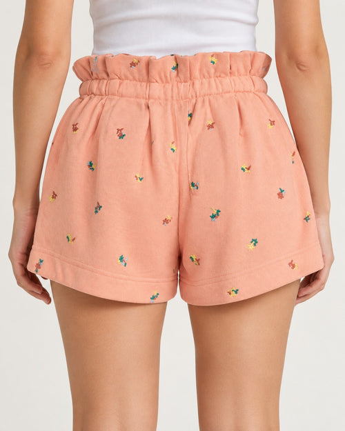 NWT Something Navy Hazel Floral Paperbag Sweatshorts Pale Peach Size XXS