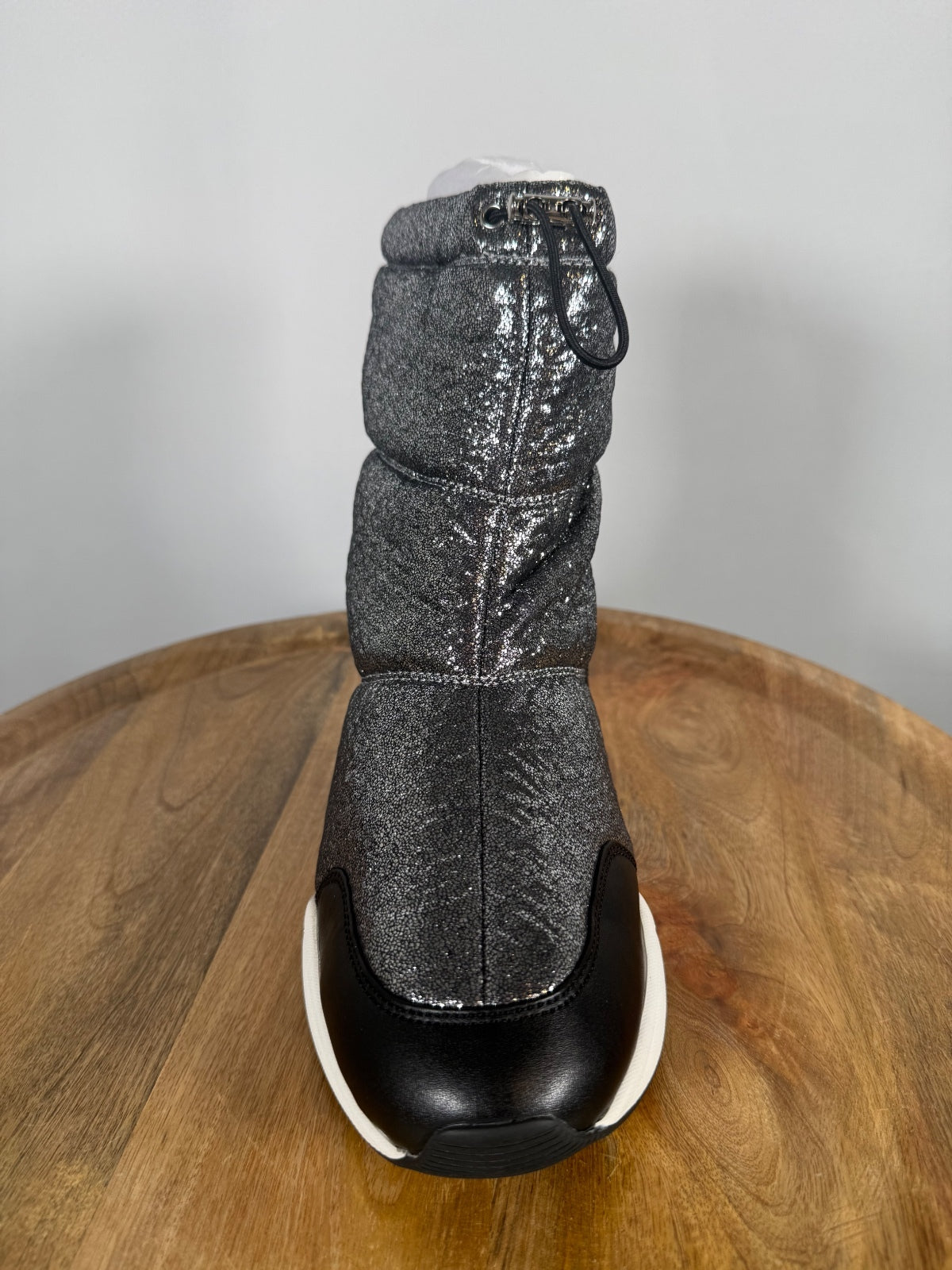 NWB Linea Paolo Gillie Silver Metallic Puffer Wedge Sneaker Boots Size 5