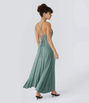NWT Halara Ribbed Cowl Neck Lace Up Midi Dress Clear Green Size Large
