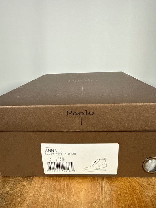 NWB Linea Paolo Anna Blush Perforated Suede Wedge Sneakers Size 6.5