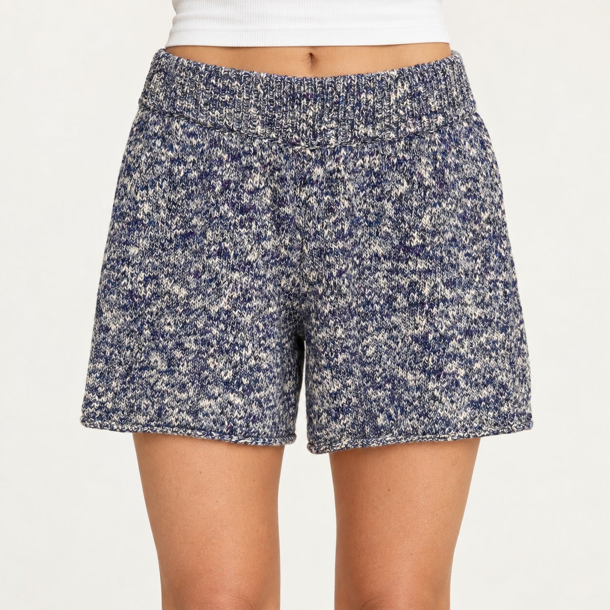 NWT Something Navy Poppy Blue Marled Knit Sweater Shorts Size XXL