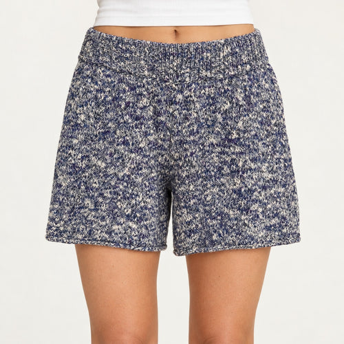 NWT Something Navy Poppy Blue Marled Knit Sweater Shorts Size XXL