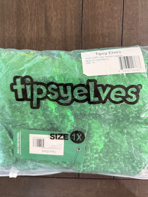 NWT Tipsy Elves Green Sequin High Waisted Leggings Size 1X