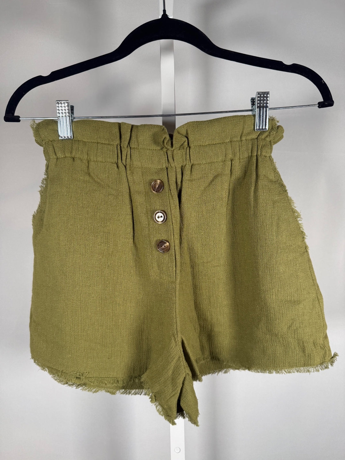 NWT Something Navy Ryan Paperbag Green Shorts Frayed Hem Size Small