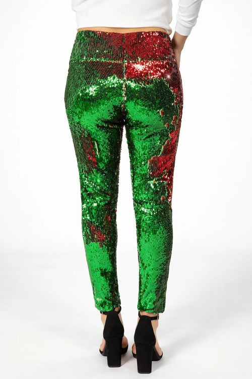 NWT Tipsy Elves Red & Green Reversible Sequin High Waisted Leggings Size Large