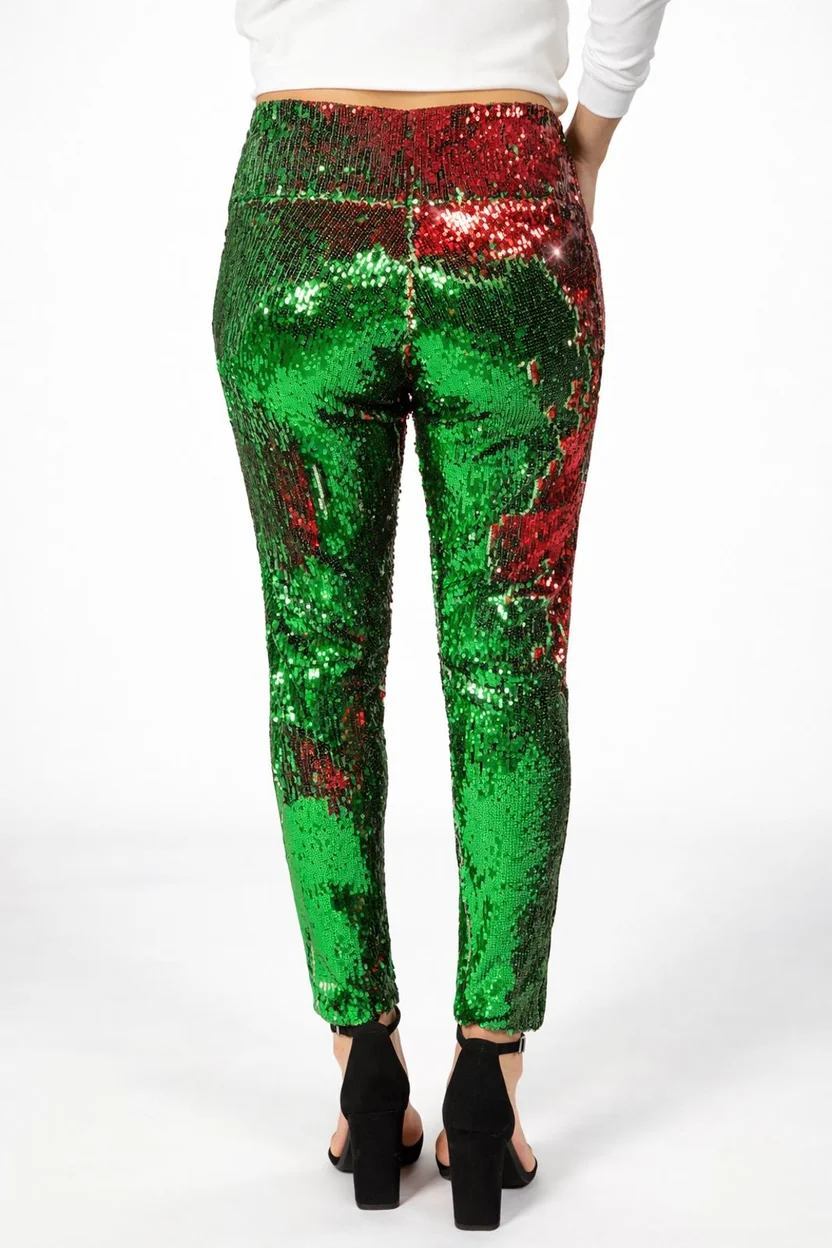 NWT Tipsy Elves Red & Green Reversible Sequin High Waisted Leggings Size Large