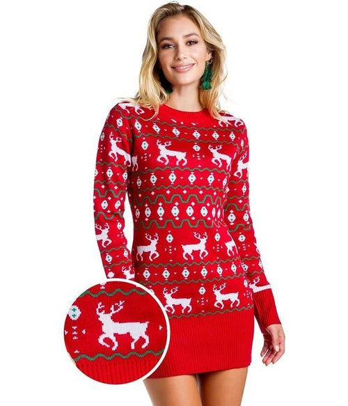 NWT Tipsy Elves Women's Red Reindeer Sweater Dress Size Large
