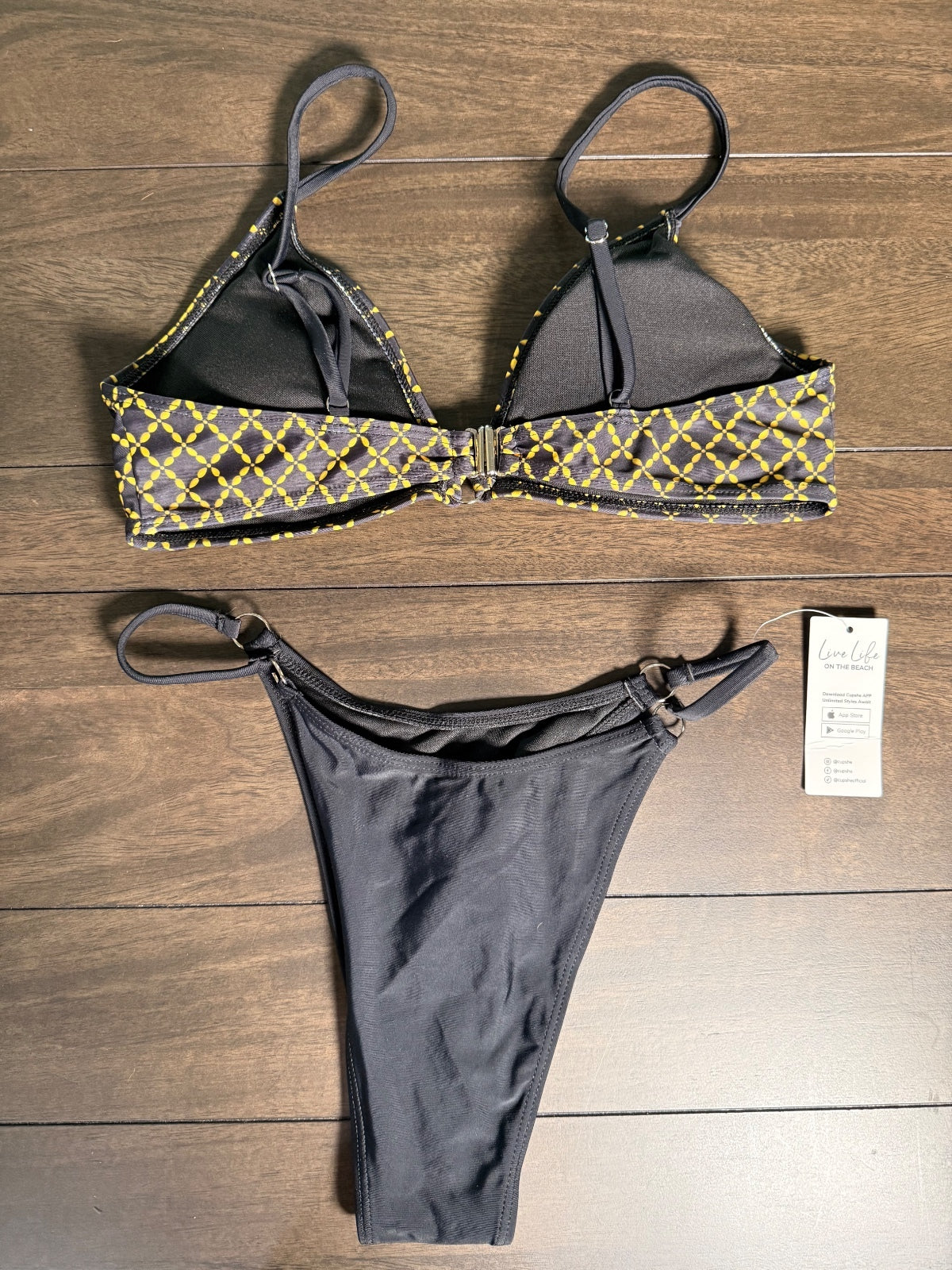 NWT Cupshe Bikini Set Black Yellow 2 Piece Size Medium