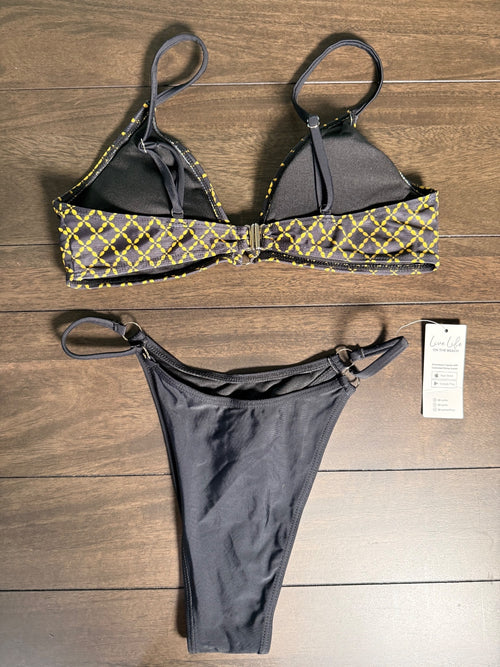 NWT Cupshe Bikini Set Black Yellow 2 Piece Size Medium
