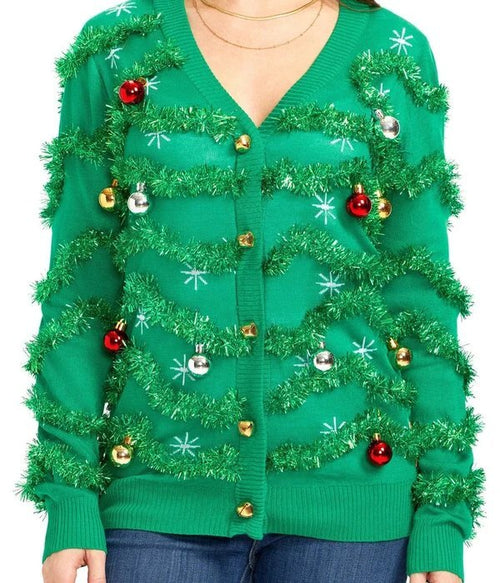 NWT Tipsy Elves Women's Gaudy Garland Ugly Christmas Cardigan Sweater Size M