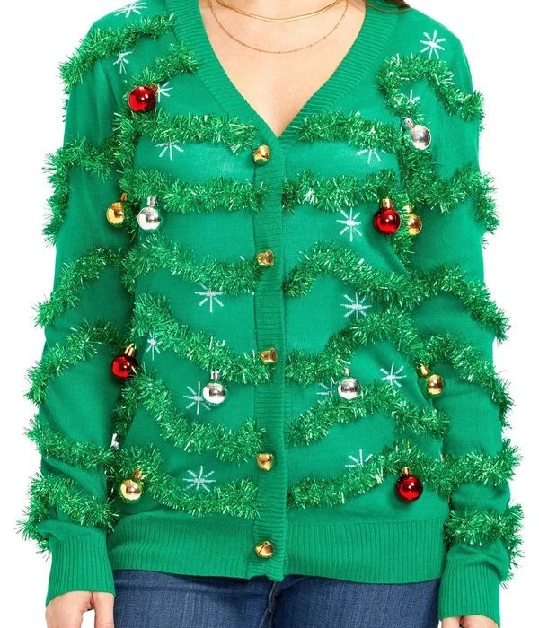 NWT Tipsy Elves Women's Gaudy Garland Ugly Christmas Cardigan Sweater Size M