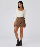NWT Halara Suede Wrap Side Tie Mini Skirt Pecan Pie Brown Size S