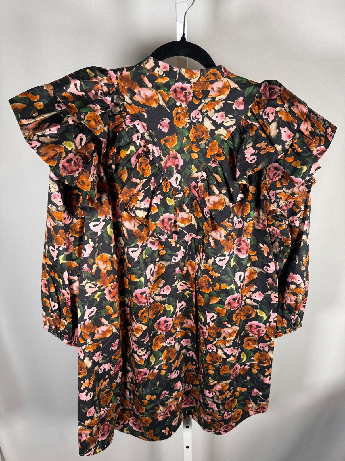 NWT Something Navy Floral Ruffle Button Up Dress Black Combo Size Small