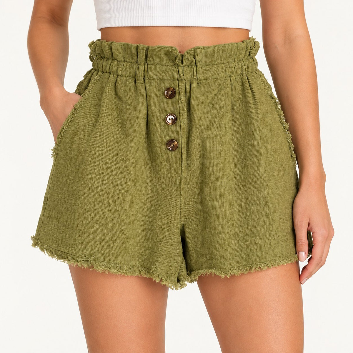 NWT Something Navy Ryan Paperbag Green Shorts Frayed Hem Size XS