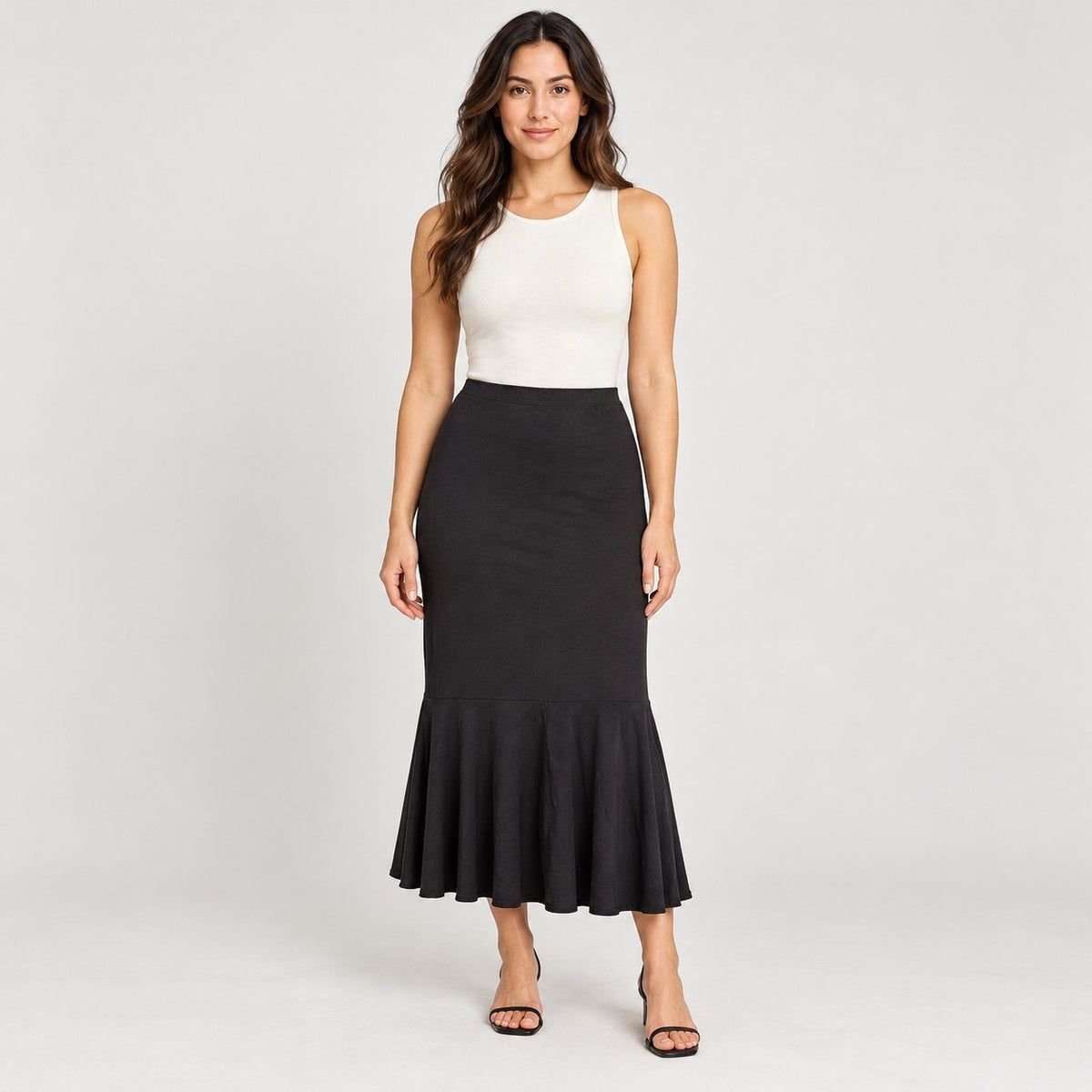 NWT Halara Mid Rise Ruched Midi Mermaid Skirt Black M