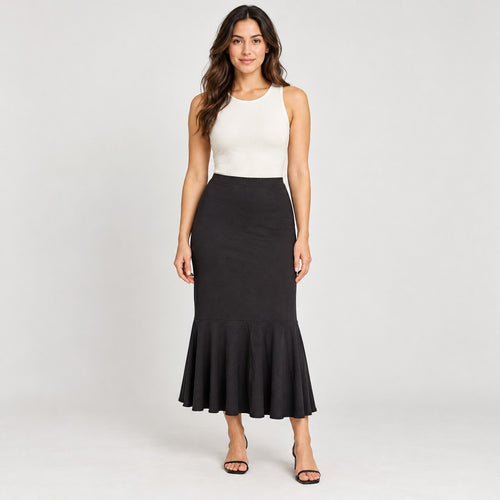 NWT Halara Mid Rise Ruched Midi Mermaid Skirt Black M