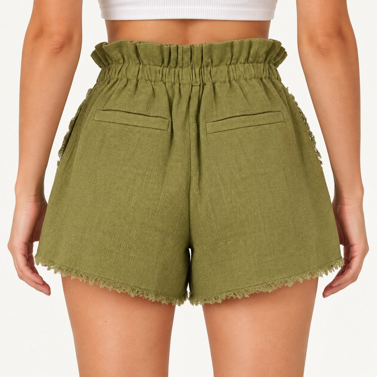 NWT Something Navy Ryan Paperbag Green Shorts Frayed Hem Size XS