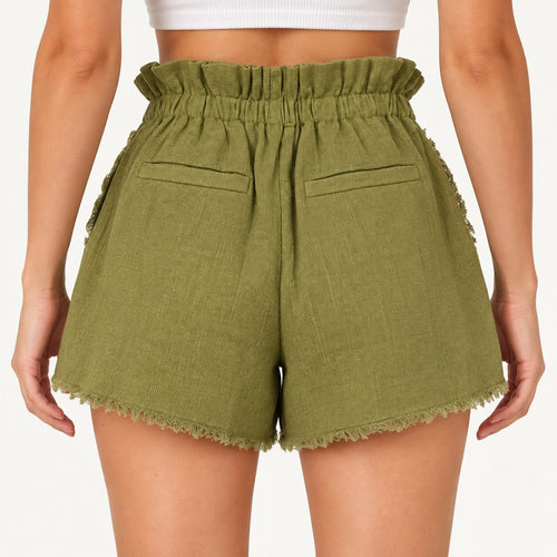NWT Something Navy Ryan Paperbag Green Shorts Frayed Hem Size XS