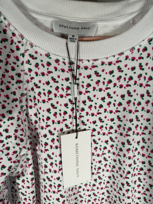 NWT Something Navy Meghan Floral Ruffle Sweatshirt Dress White Size M