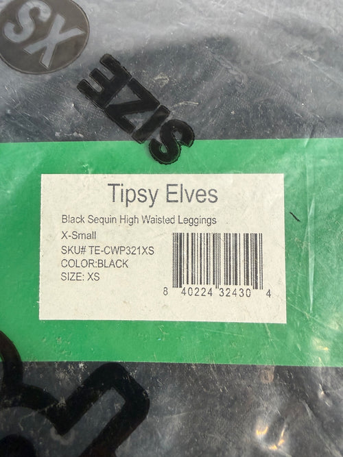NWT Tipsy Elves Women's Black Sequin High Waisted Leggings Size XS