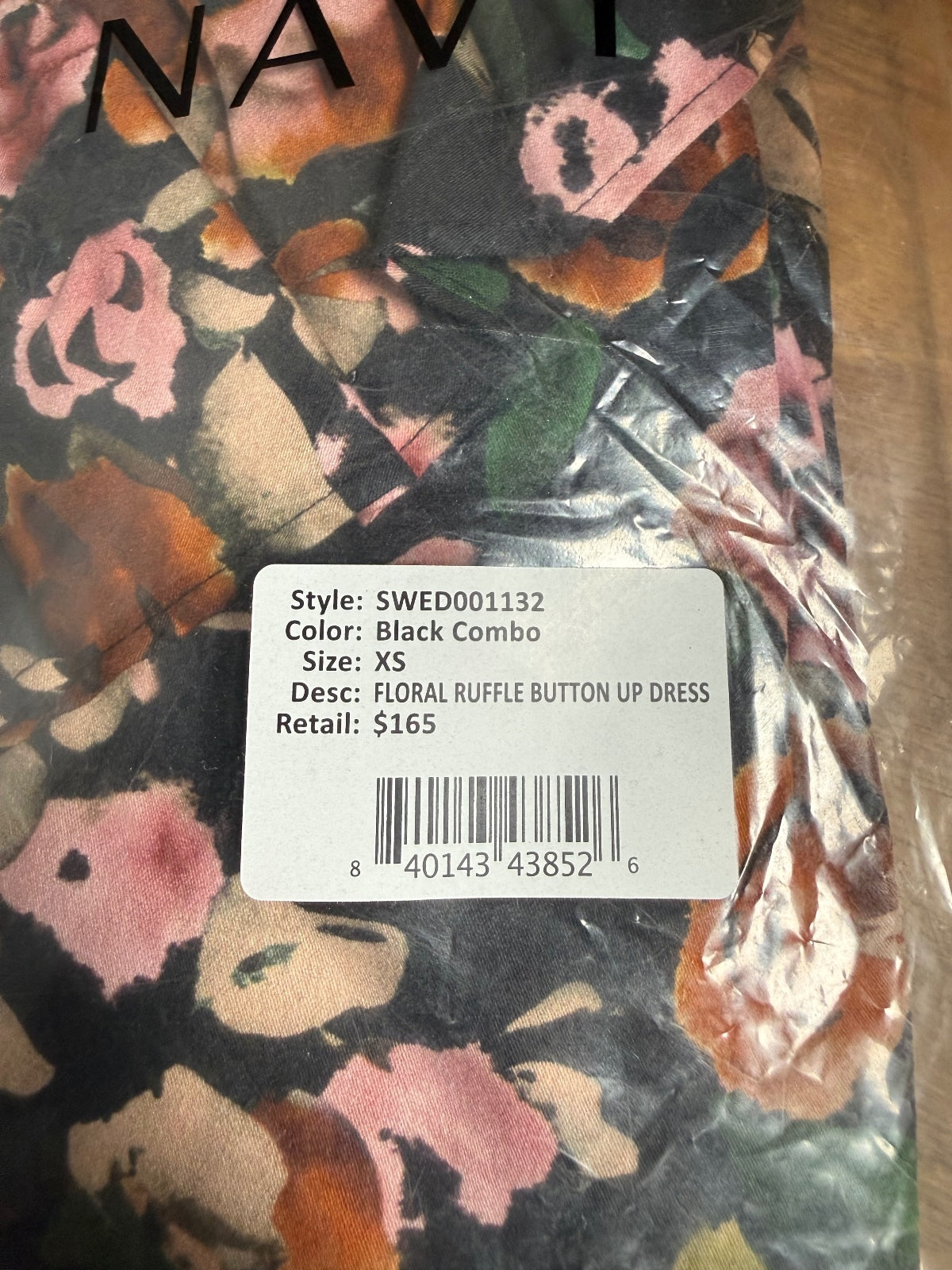 NWT Something Navy Floral Ruffle Button Up Dress Black Combo Size XS