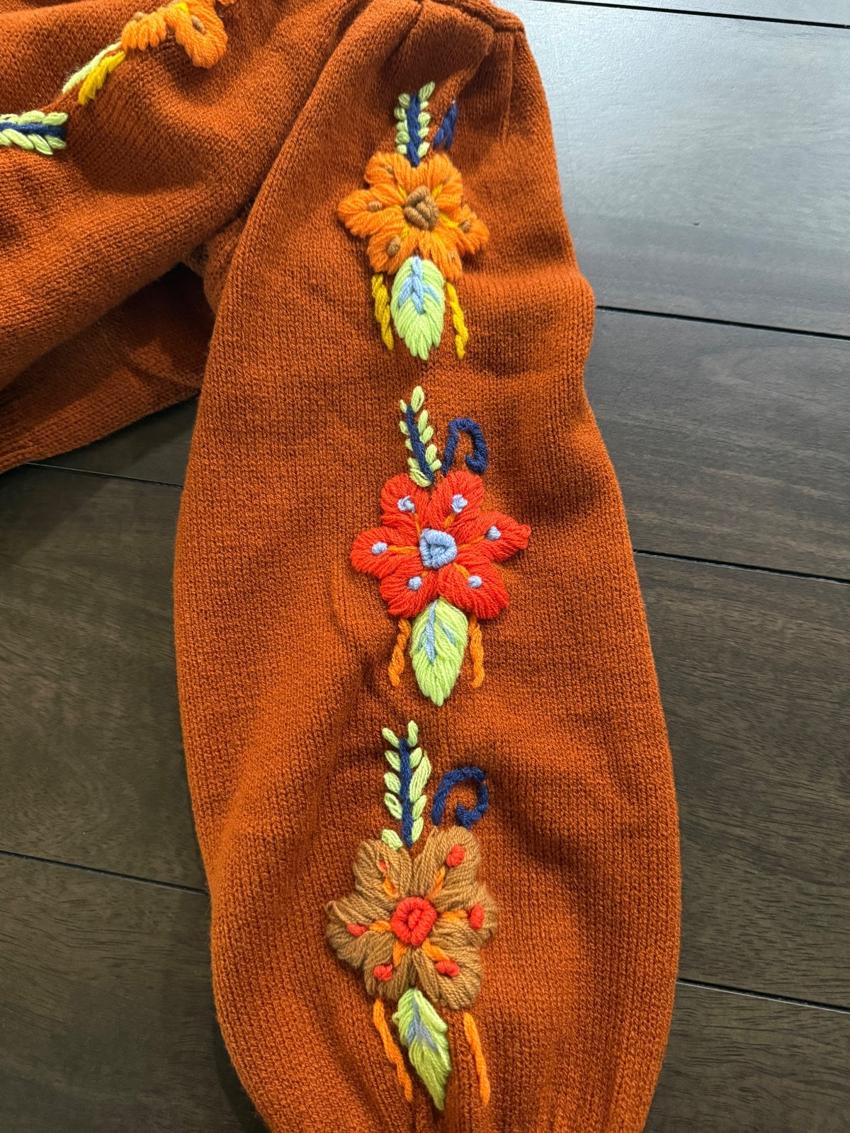 NWT Something Navy Burnt Orange Floral Embroidered Crew Neck Sweater Size XS