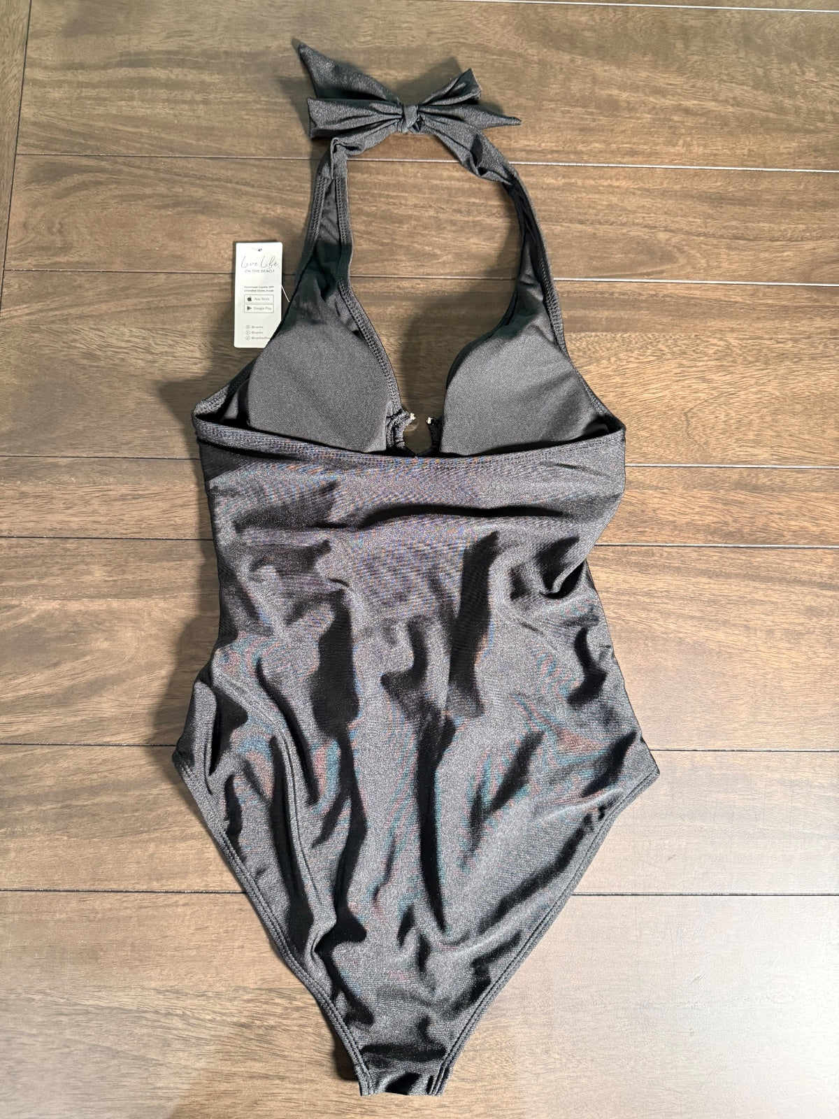 NWT Cupshe Black Halter Cutout O-Ring One Piece Swimsuit Size Small